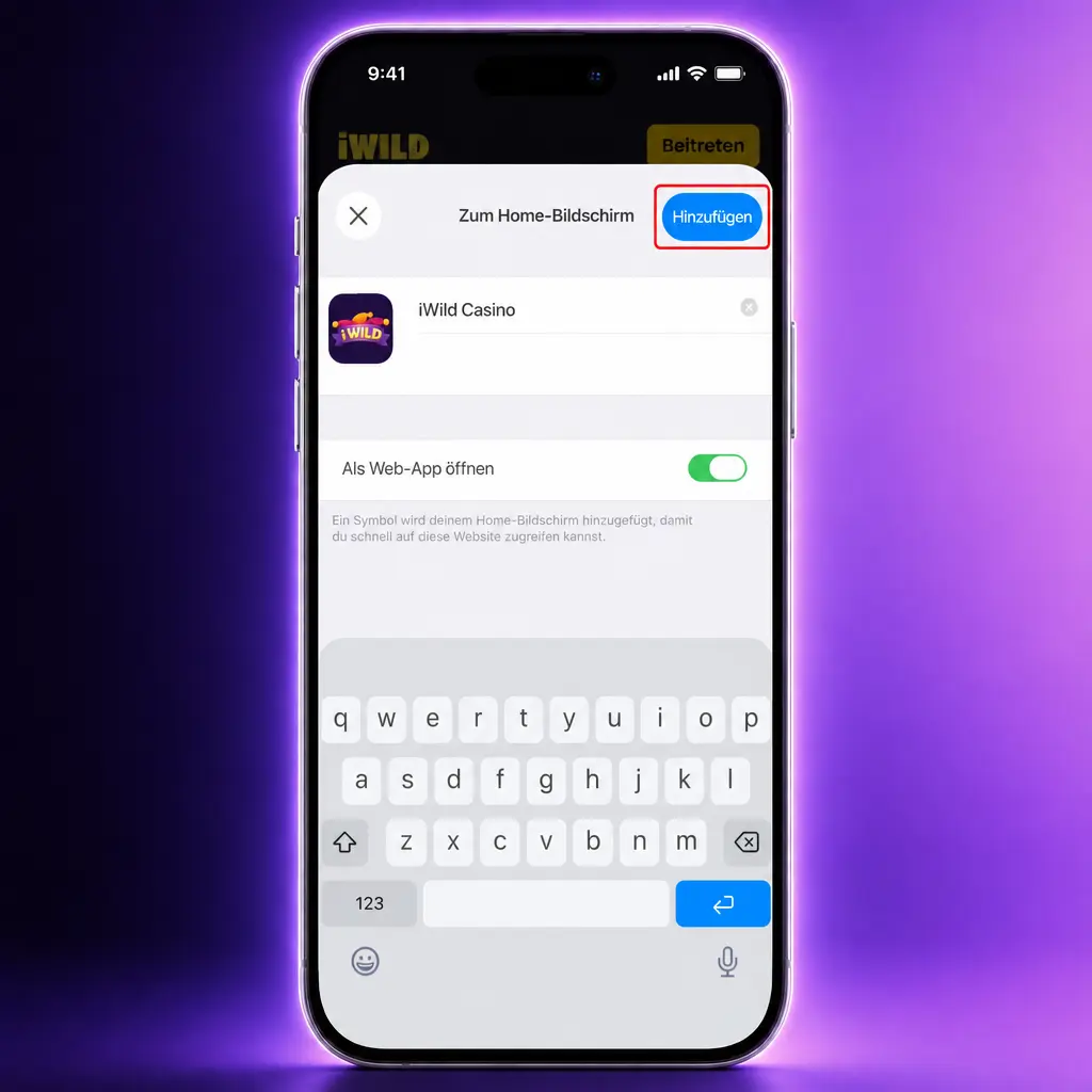 Anleitung für iWild Casino unter iOS: in Safari öffnen, zum Startbildschirm hinzufügen und einloggen