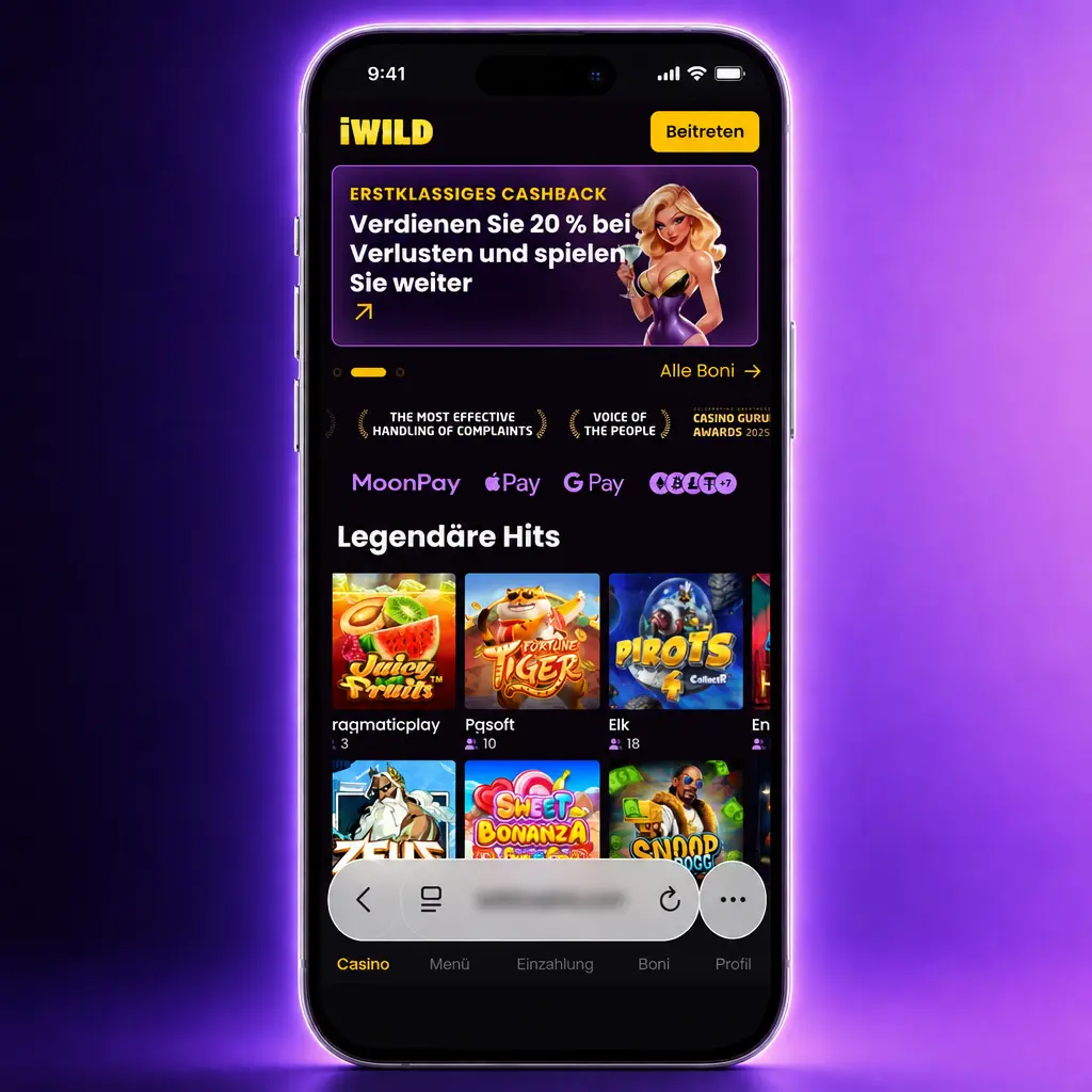 iWild Casino App für iOS: Safari-PWA zum Home-Bildschirm hinzufügen und Login über Web-App nutzen