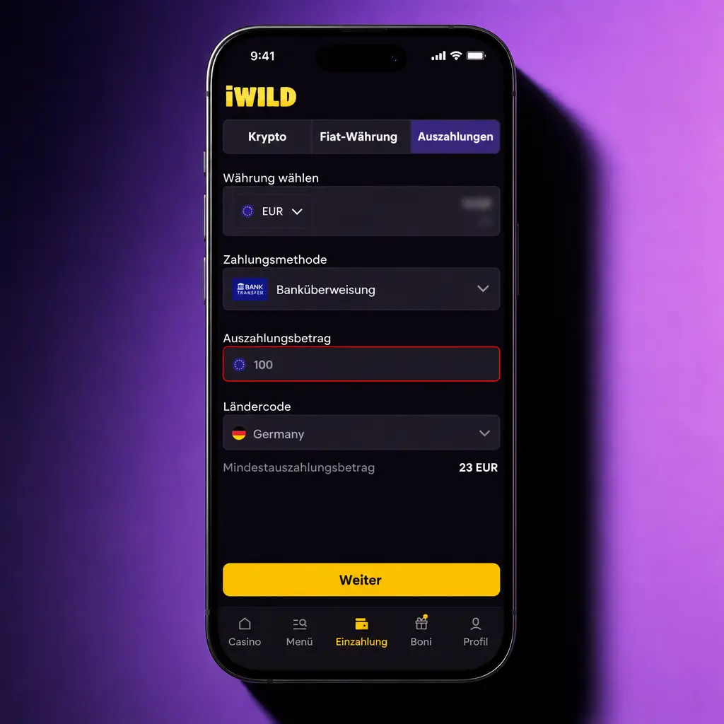 Schritt-für-Schritt-Anleitung zur Auszahlung von Guthaben im Kontobereich der App