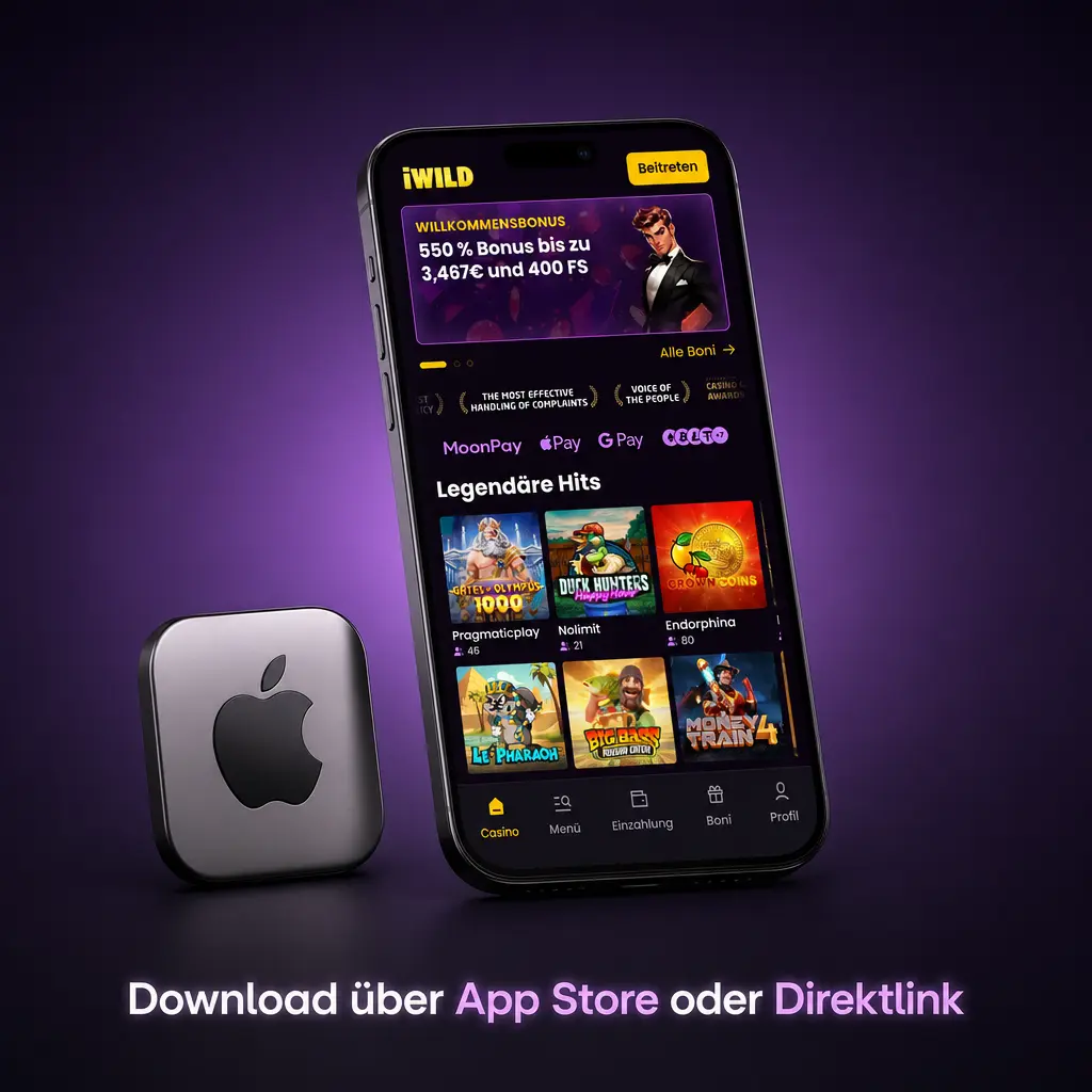 iOS-Download-Button für App Store oder direkte Web-App-Option auf der Website