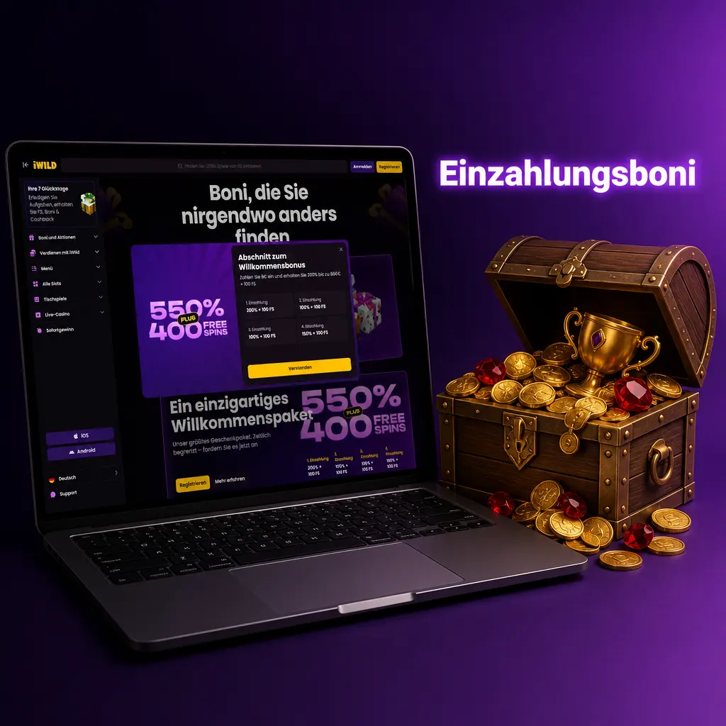 iWild Casino Einzahlungsboni mit Bonusgeld, Freispielen und Konditionen im Promotionen-Bereich