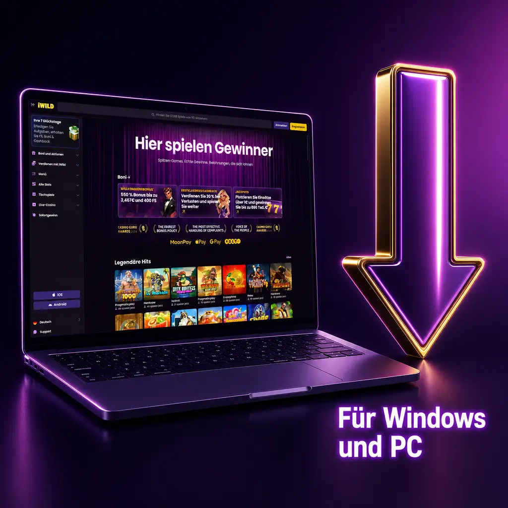 iWild Casino am Windows-PC im Browser oder als Web App mit Sportwetten, Casino und Kasse nutzen