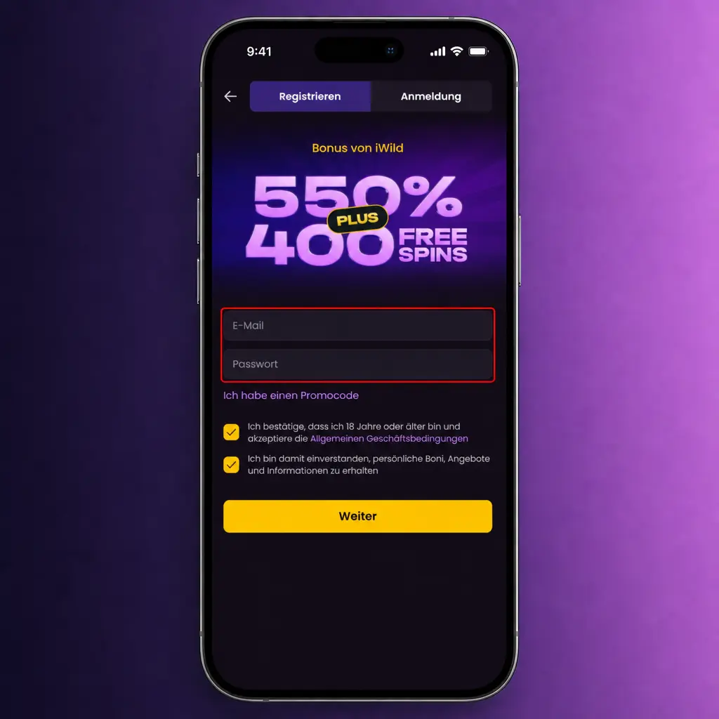 iWild Casino Registrierung in 5 Schritten mit E-Mail, Telefonnummer, Passwort und Verifizierung