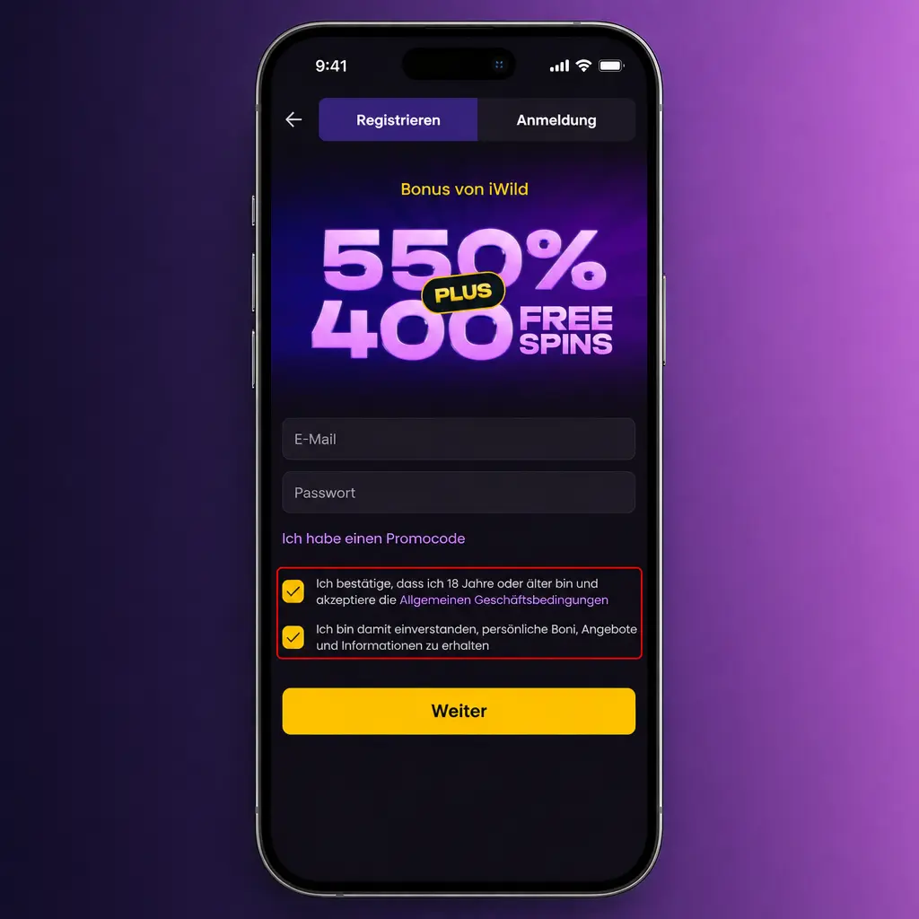 Anleitung zur iWild Casino Anmeldung in 5 Schritten mit Registrierung, Kontaktdaten und Verifizierung