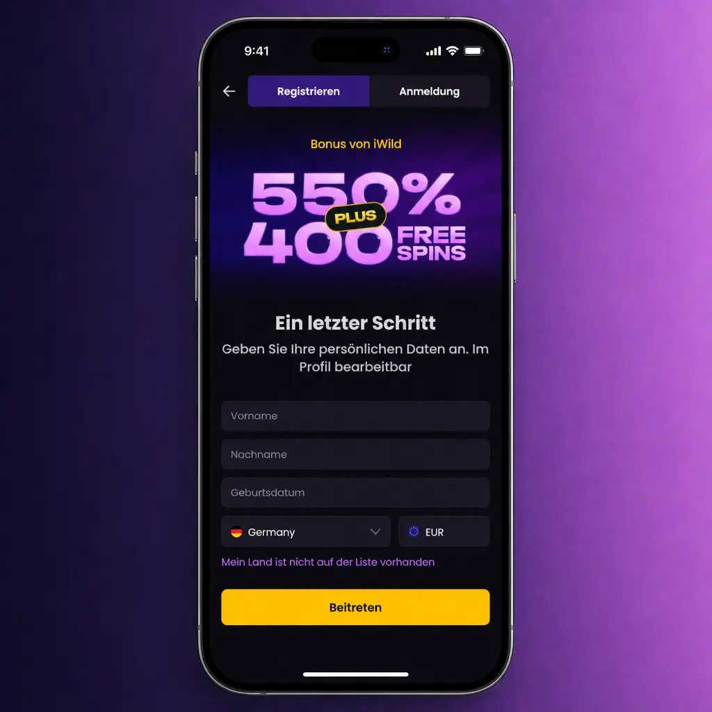 Fünf Schritte zur iWild Casino Registrierung mit E-Mail, Telefonnummer, Passwort und Verifizierung