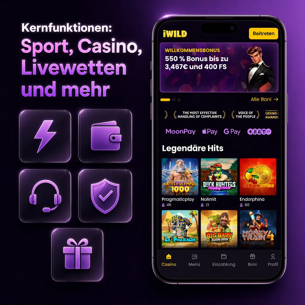 Mobile Wett-App mit Sportwetten, Livewetten, Casino, Bonusbereich, Zahlungen und Support