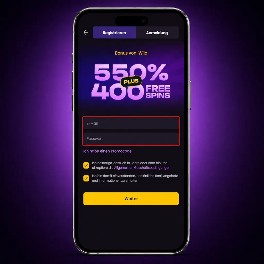 Schritt-für-Schritt-Anleitung zum Konto erstellen in der App mit Datenangabe, Bonuswahl und Bestätigung