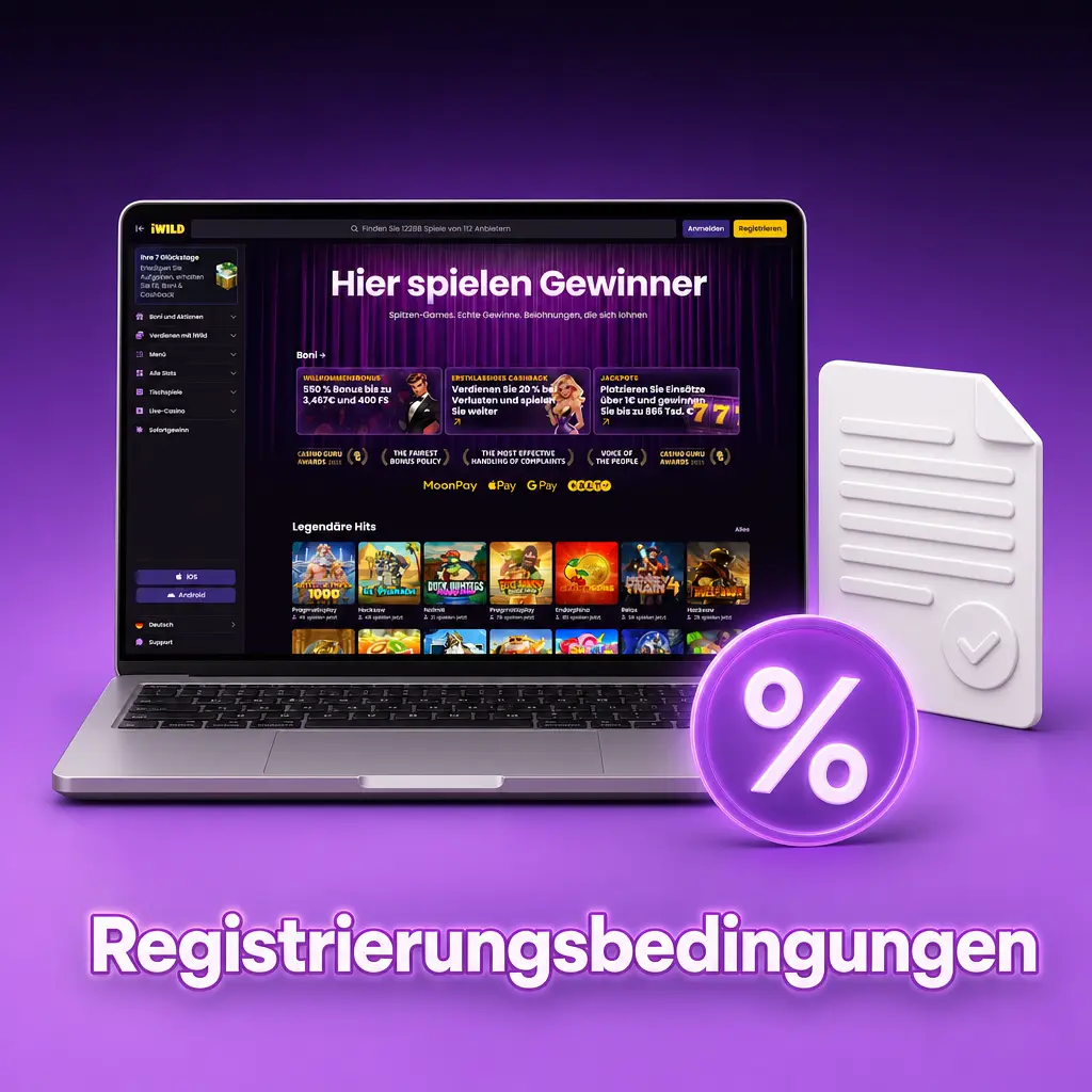 Registrierungsbedingungen: ein Konto pro Spieler, eigene Daten und Zahlungsmethoden verwenden