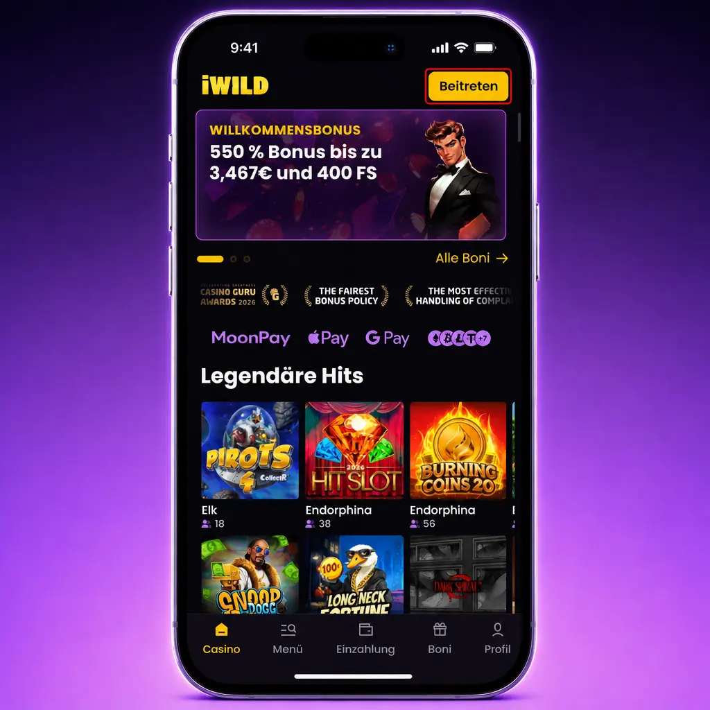 Anleitung zur iWild Casino Anmeldung mit E-Mail, Telefonnummer, sozialem Konto und Passwort