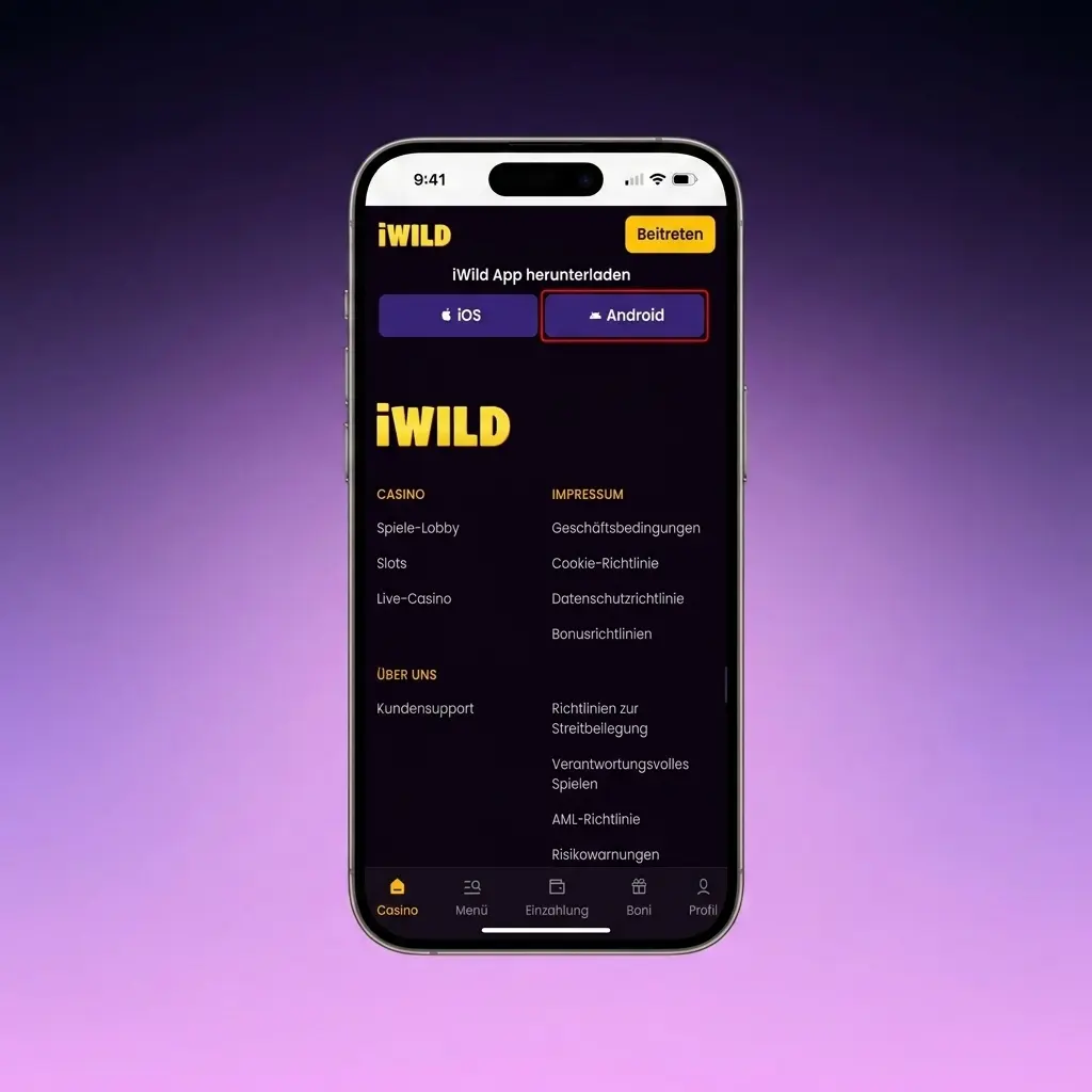 Schrittweise Anleitung zur Installation der iWild Casino App per APK auf einem Android-Smartphone in fünf Schritten