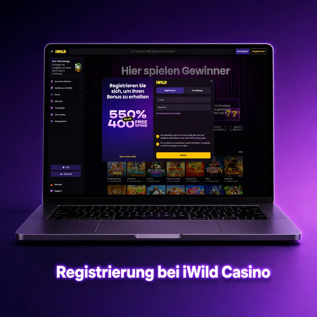 Registrierung bei iWild Casino mit vier Schritten, EUR-Kontowährung und KYC-Verifizierung