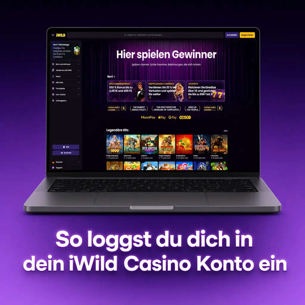 iWild Casino Anmeldung mit Eingabe von E-Mail, Telefonnummer, Passwort oder sozialem Konto